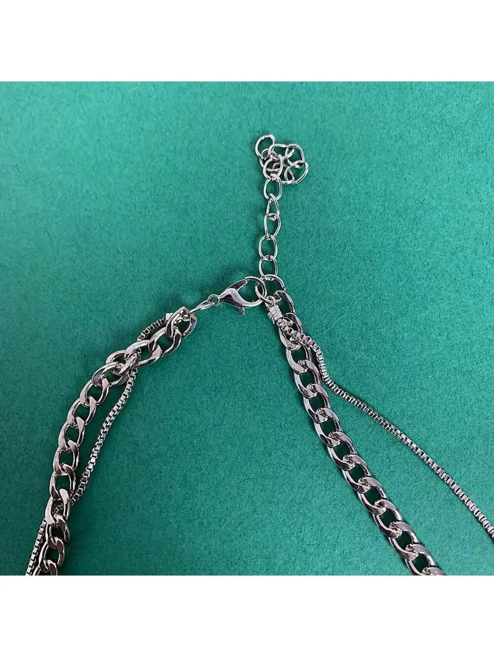 Cyber Y2k silver black opal star pendant Cuban link layered chain necklace